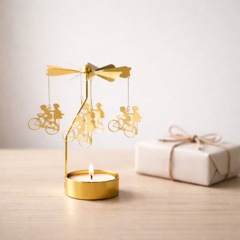 present ljuslykta guld änglaspel cykelmotiv