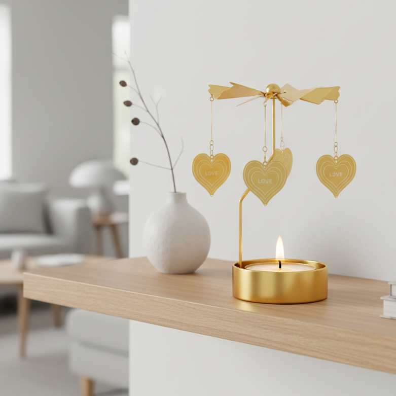 dekorativt änglaspel i guld på hylla