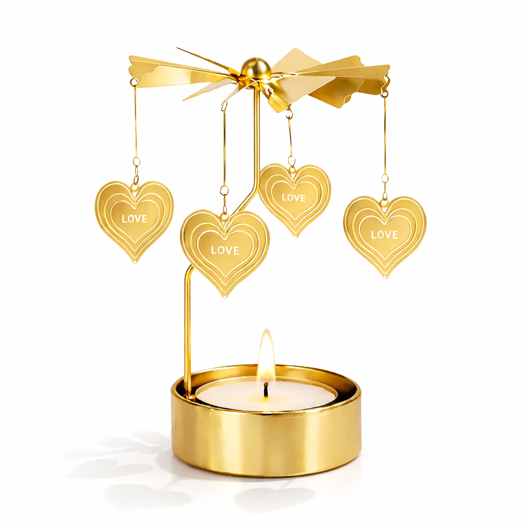 guld änglaspel med hjärtan och ljus