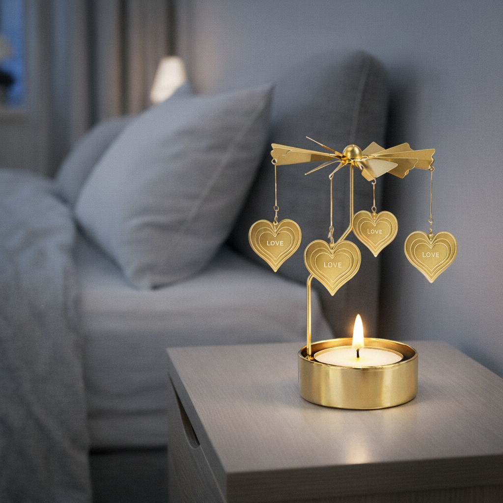 romantiskt änglaspel med hjärtan sovrum kväll