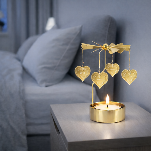 Änglaspel i guld med ljushållare – hjärtmotiv