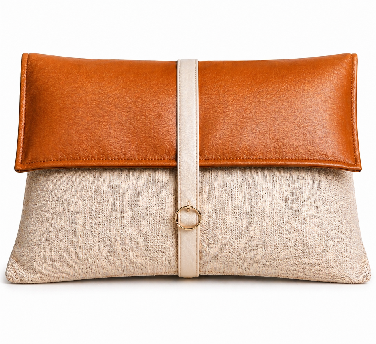 kuddfodral beige med brun läderdetalj