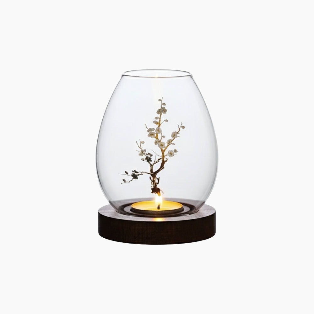 Ljuslykta med träbas - Dark wood