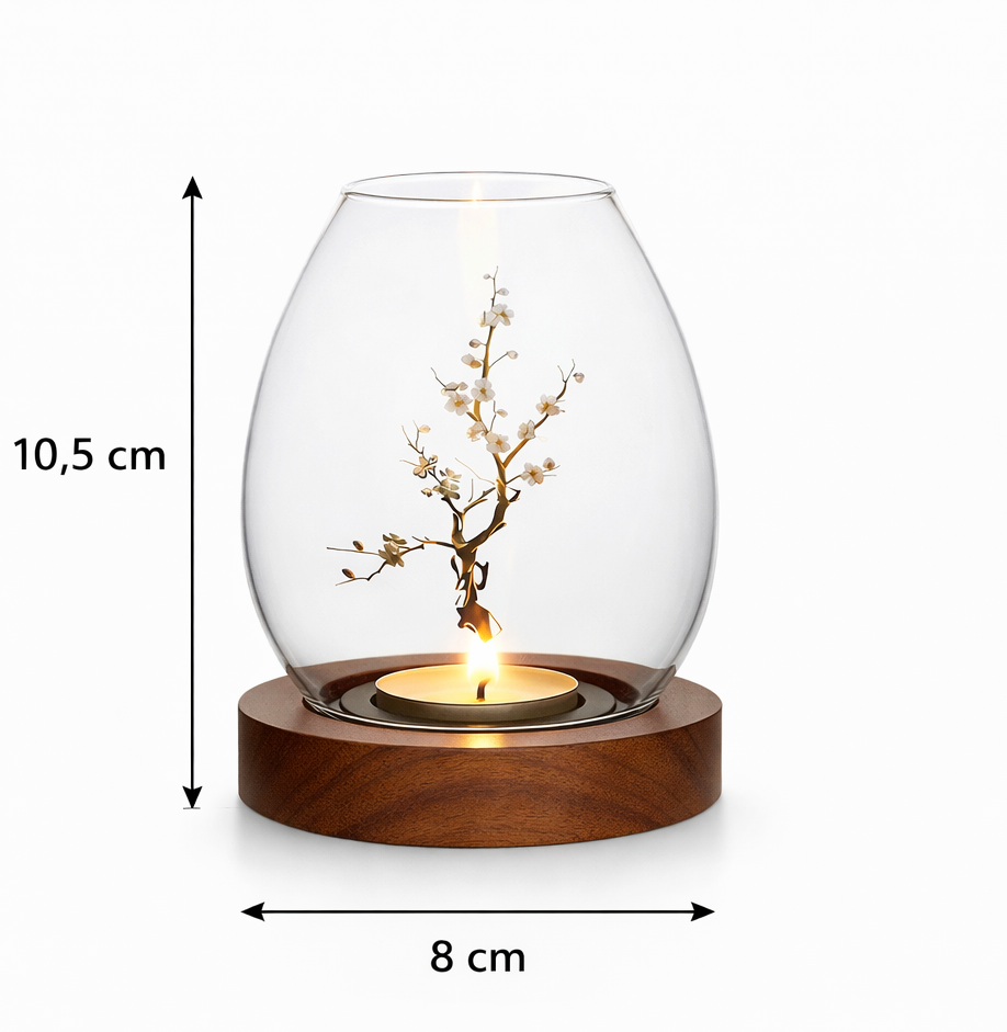 glaslykta mått 10,5 cm höjd träbas