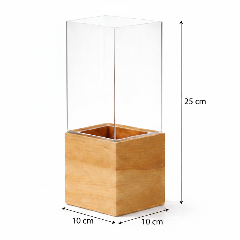 ljuslykta glas träbas mått 25 cm