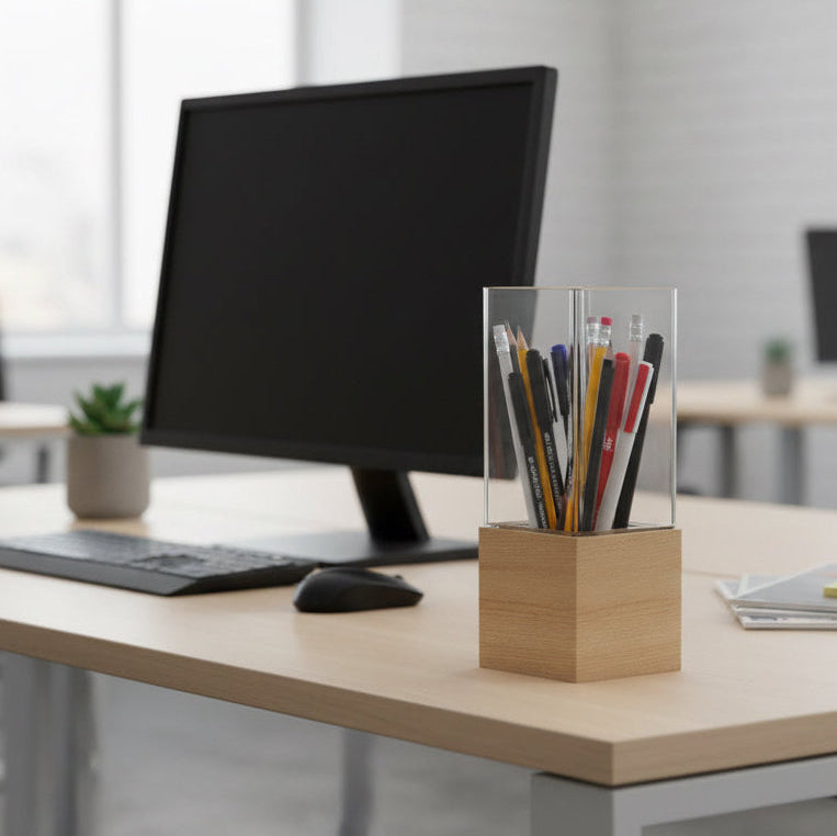 kontorsförvaring träbas glas modern inredning