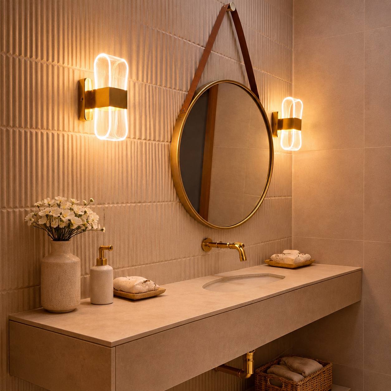 vägglampa badrum spegel guld LED