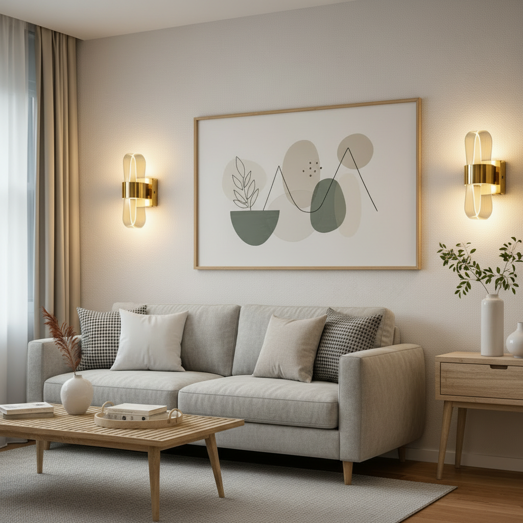 vägglampa vardagsrum modern inredning guld