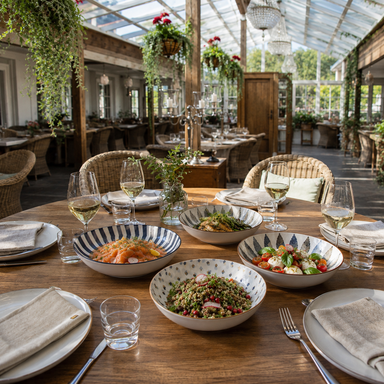 mönstrade skålar på restaurang