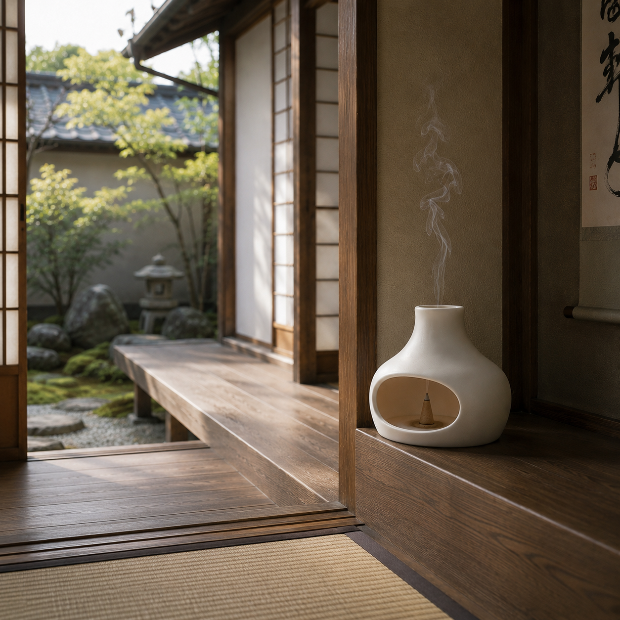 vit bordseldstad i japansk entré