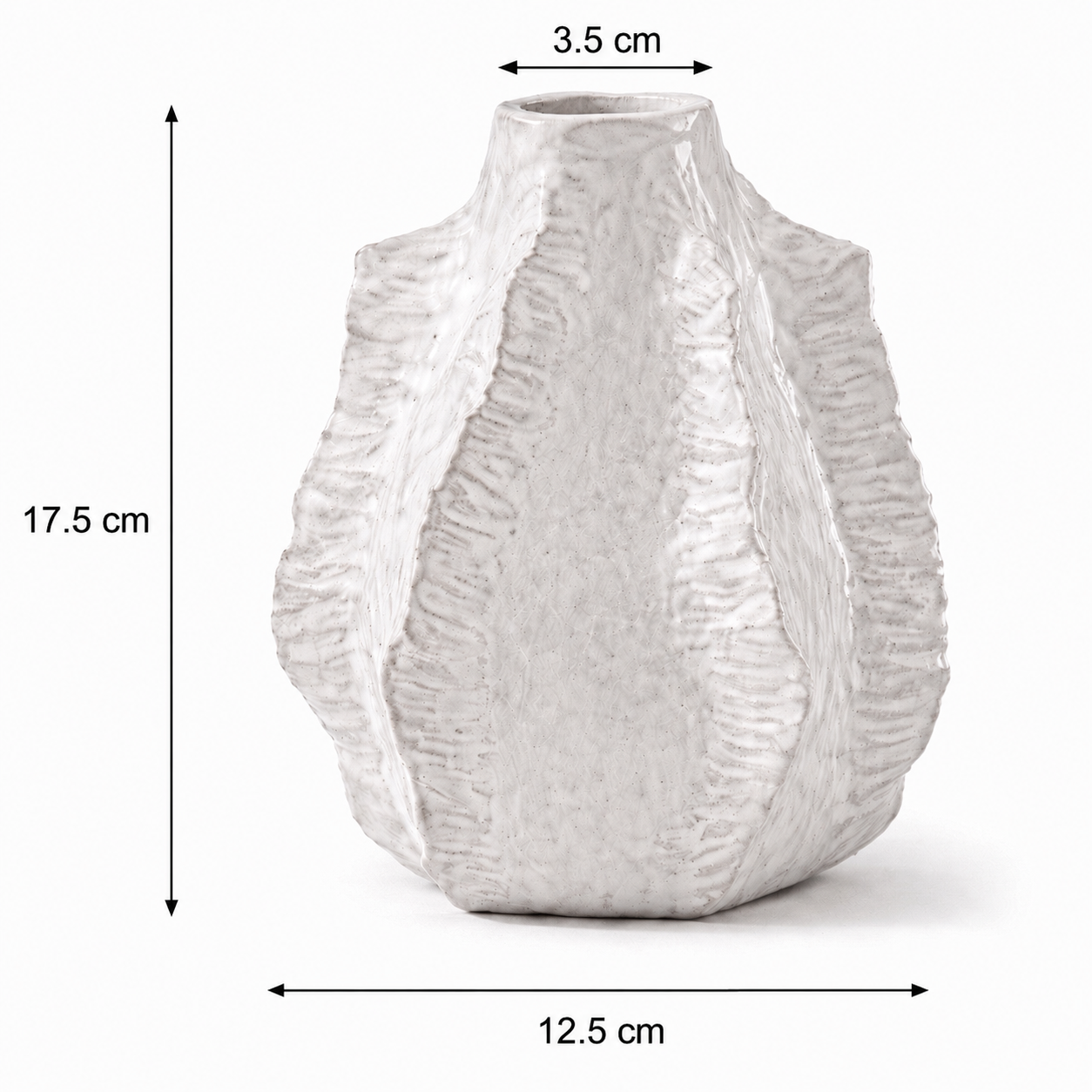 vit keramikvas med måttlinjer och dimensioner