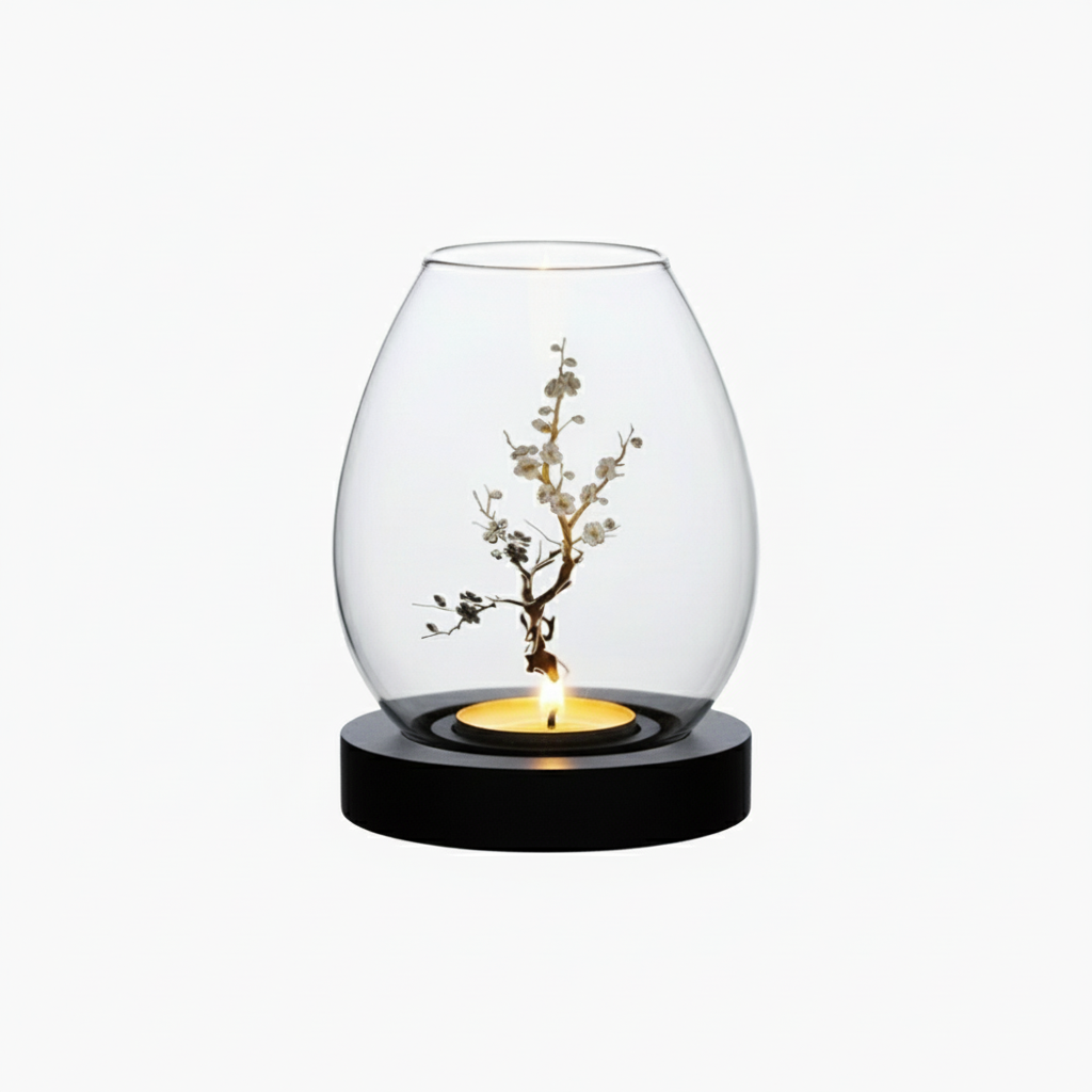 Ljuslykta med träbas - Midnight